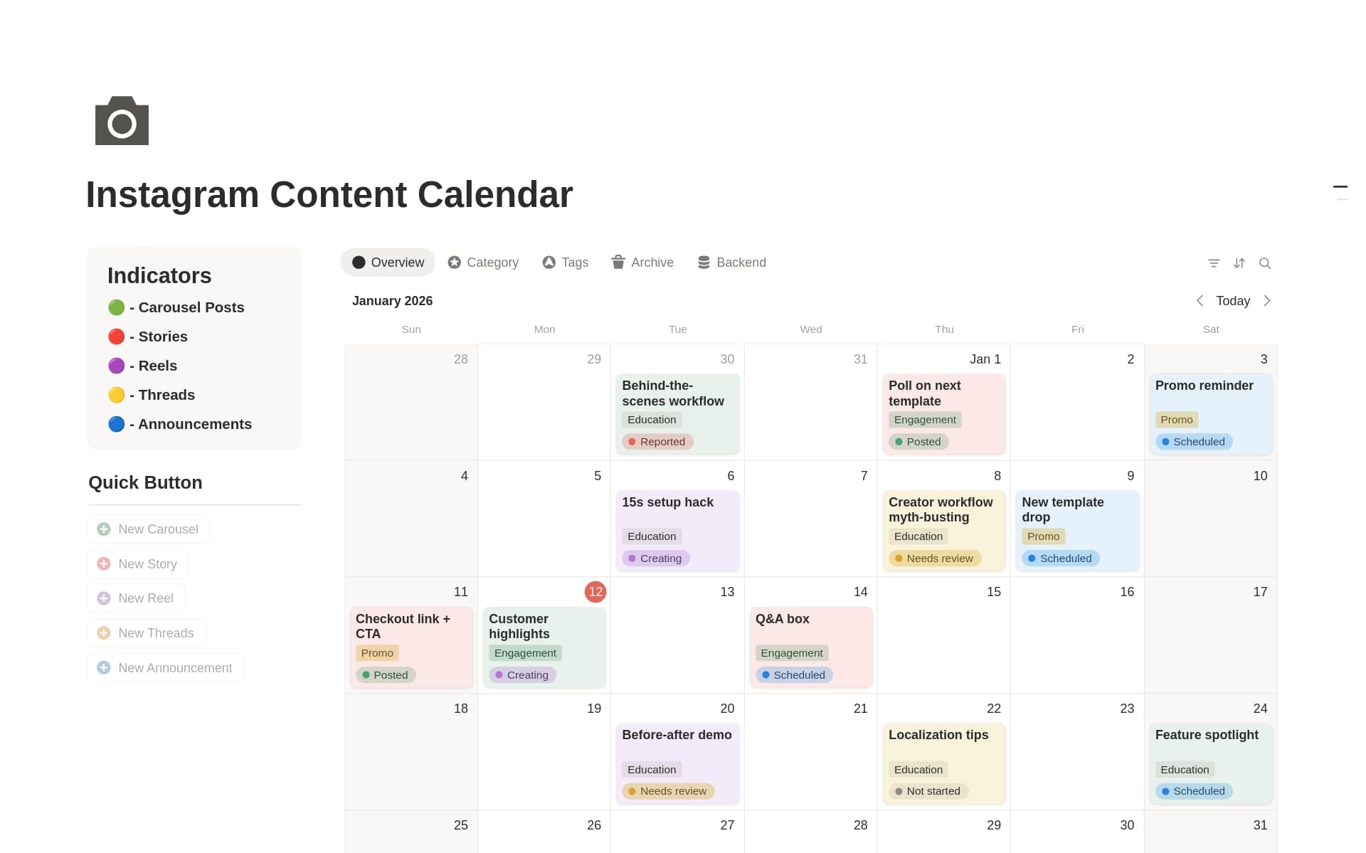Instagram Content Calendar