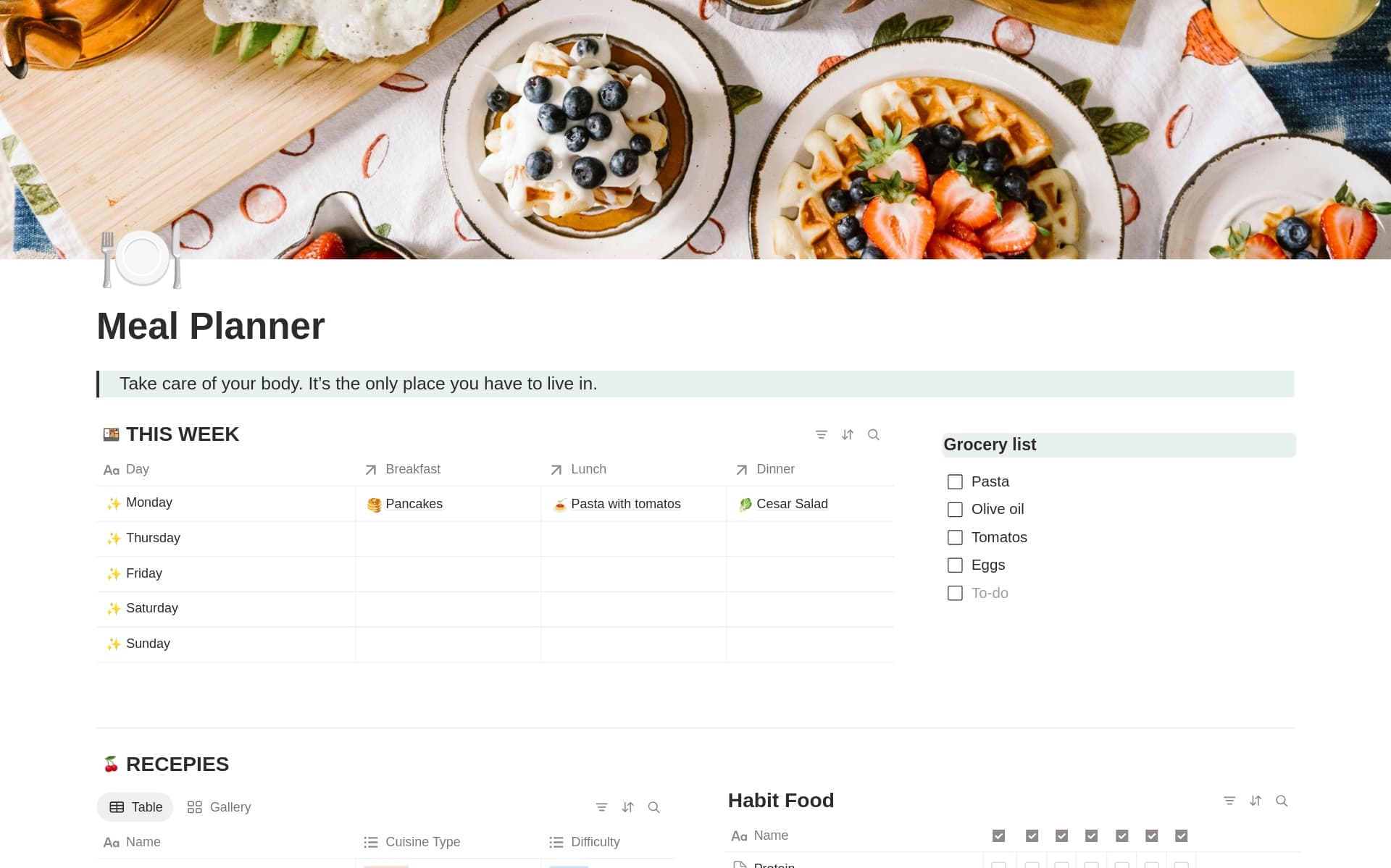 Functional and easy Meal Planner