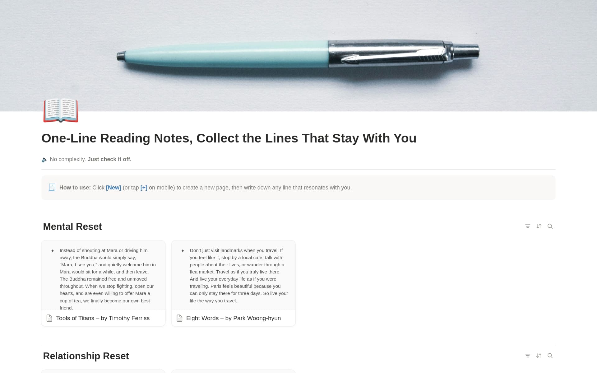 One-Line Reading Notes