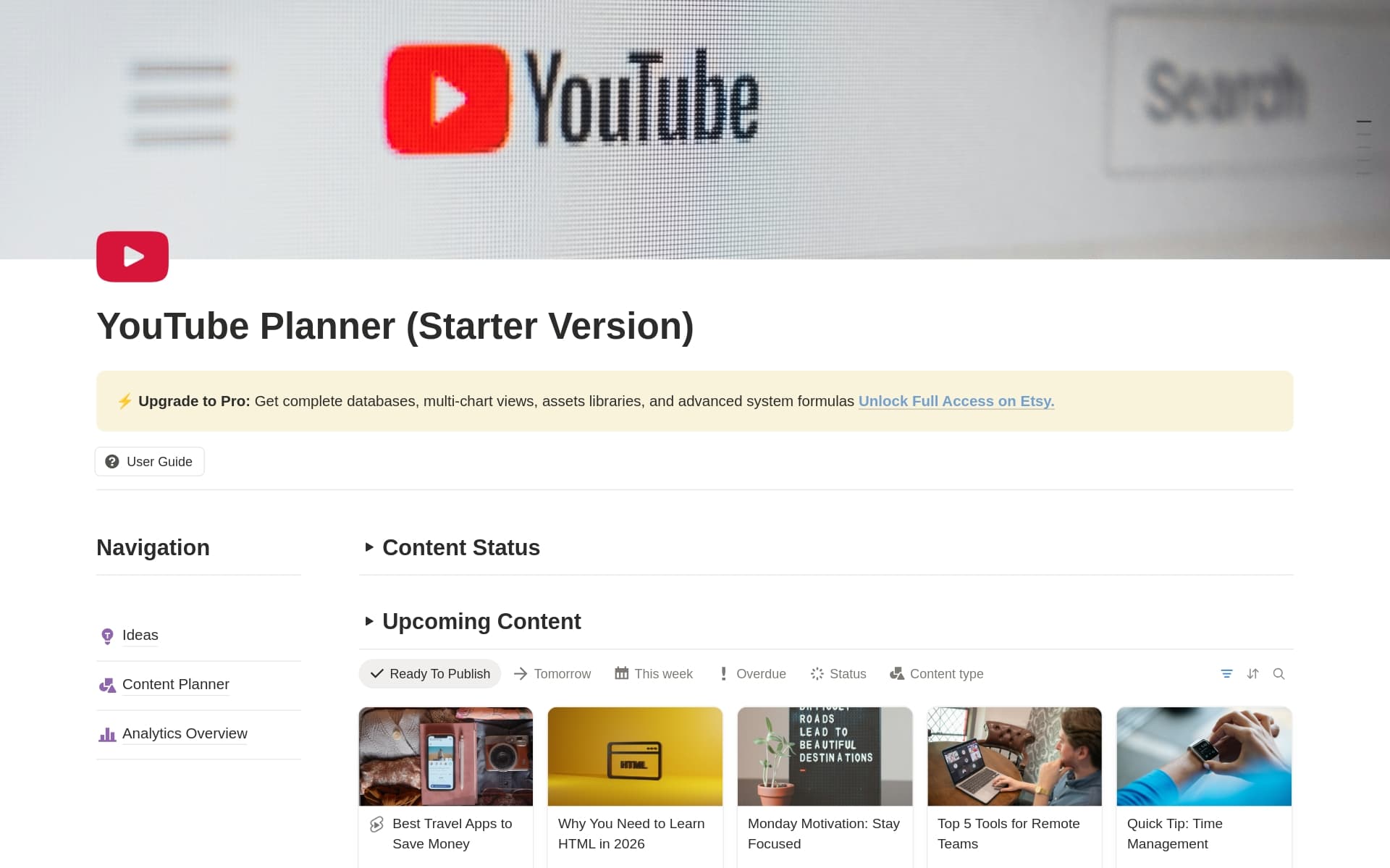 YouTube Content Planner: From Ideas to Planning