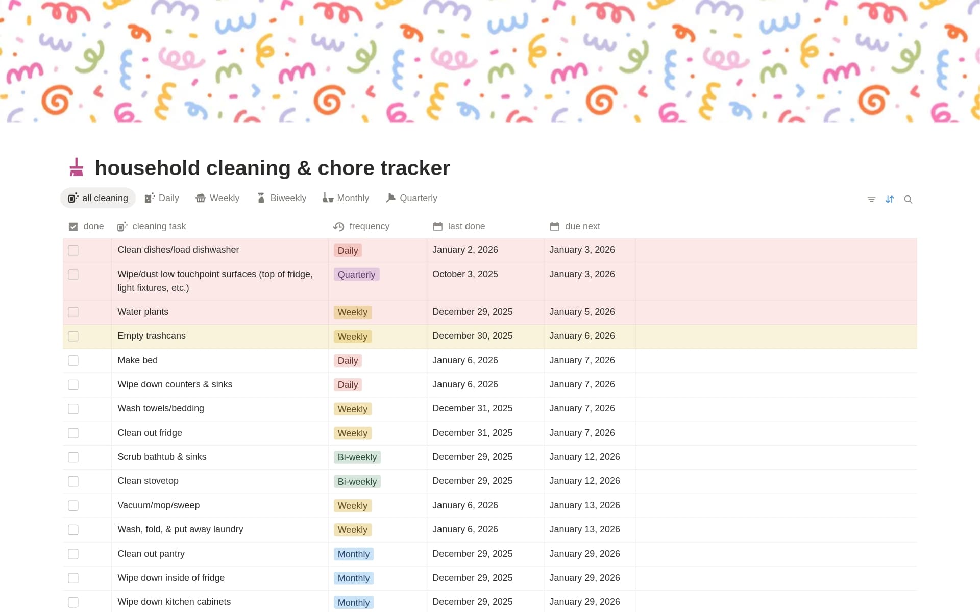 Household Cleaning & Chore Tracker