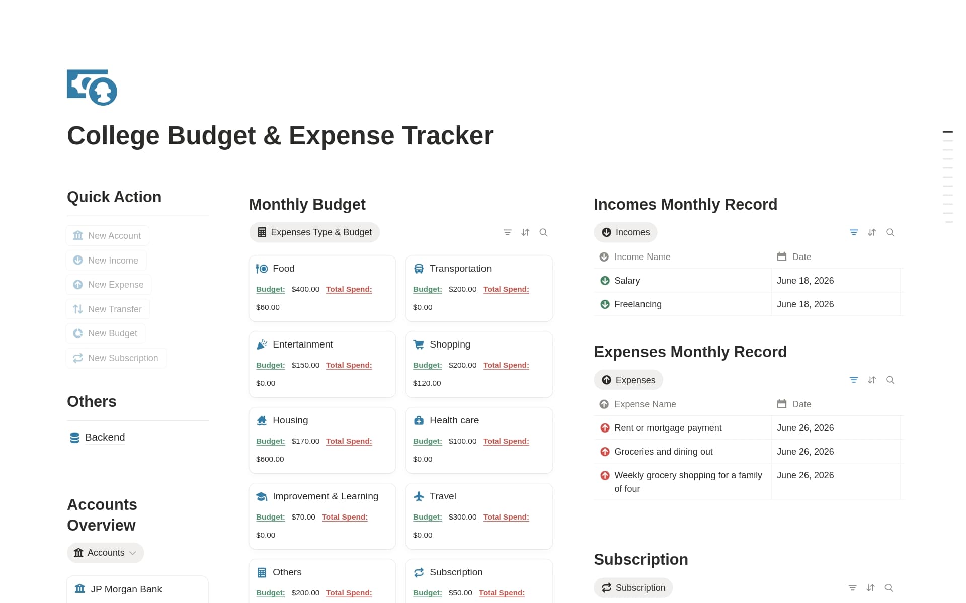 College Student Budget & Expense Tracker