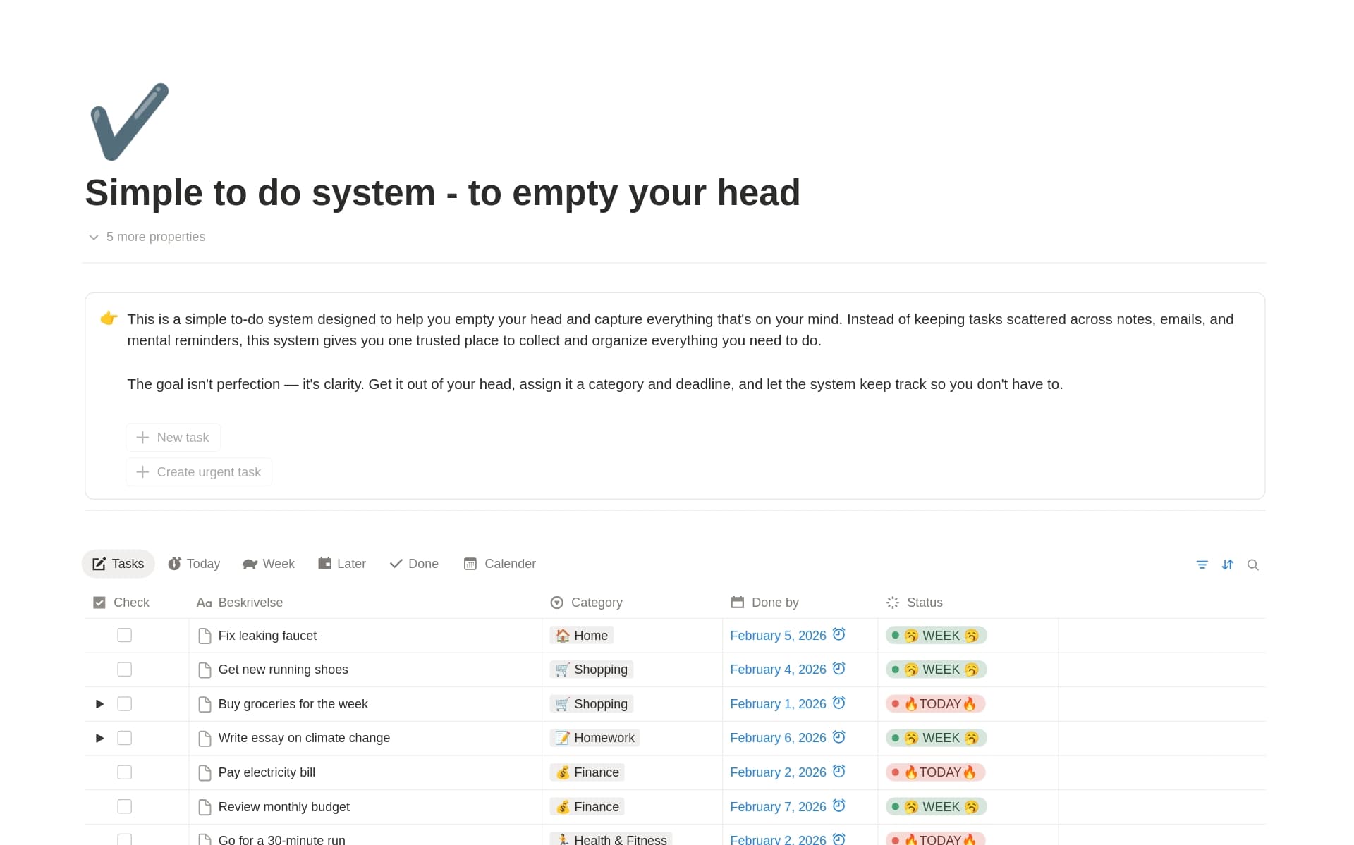 Simple to do system - to empty your head (v1)