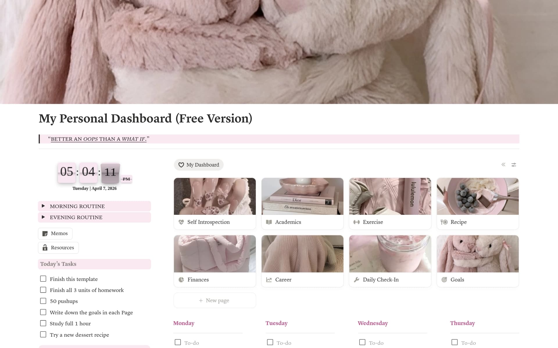 Pink Personal Dashboard/Planner (Basic Ver.)