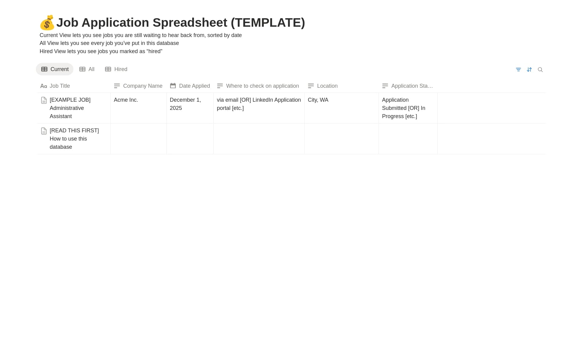 Job Application Spreadsheet
