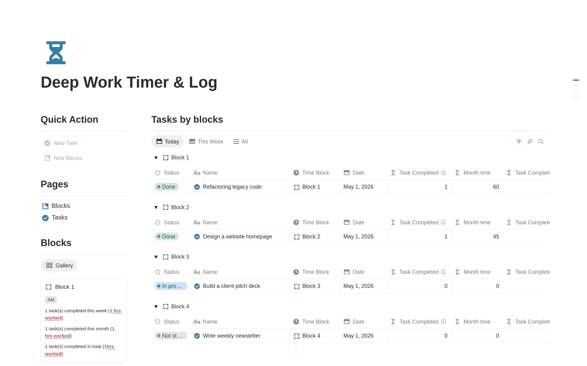 Deep Work Timer & Log