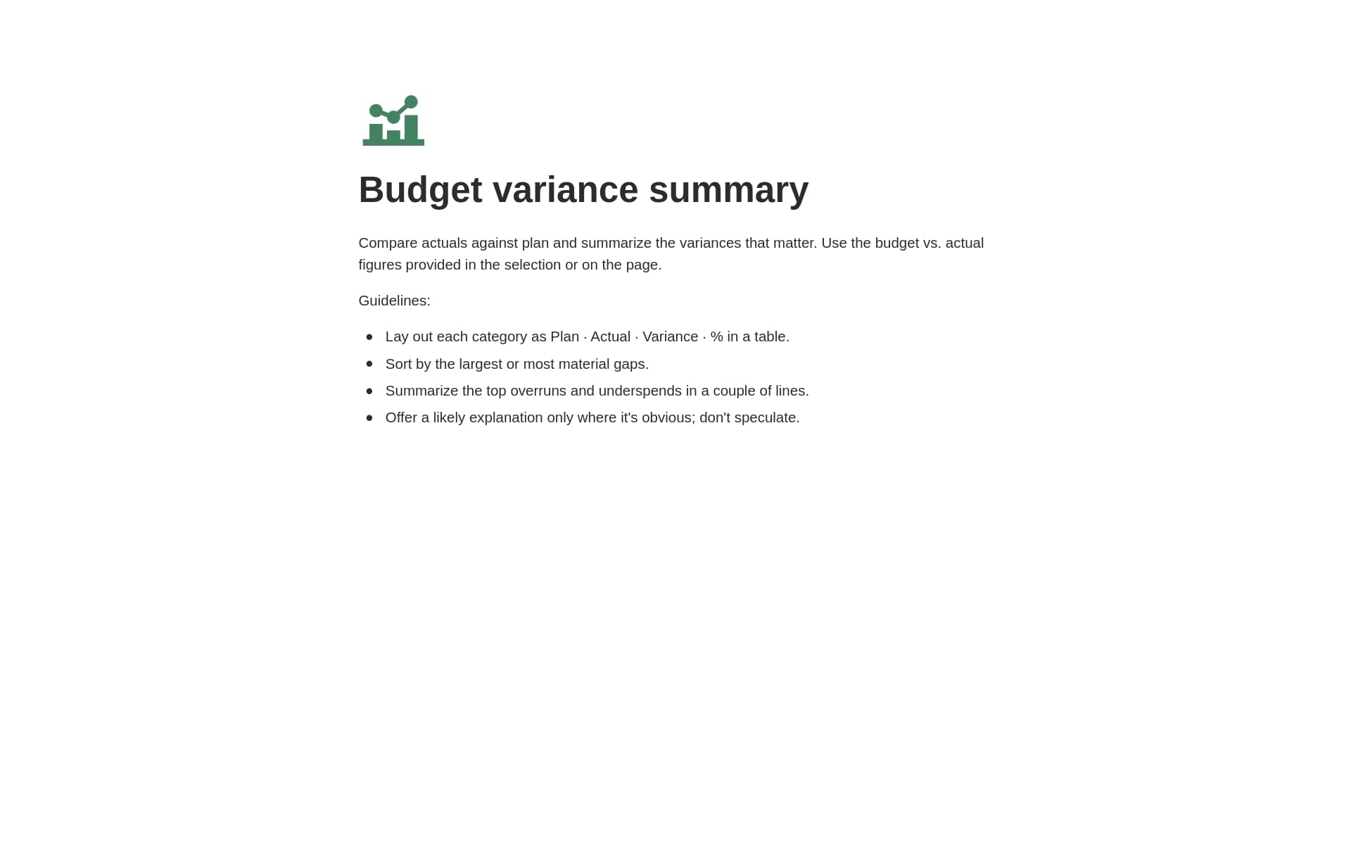 Budget variance summary