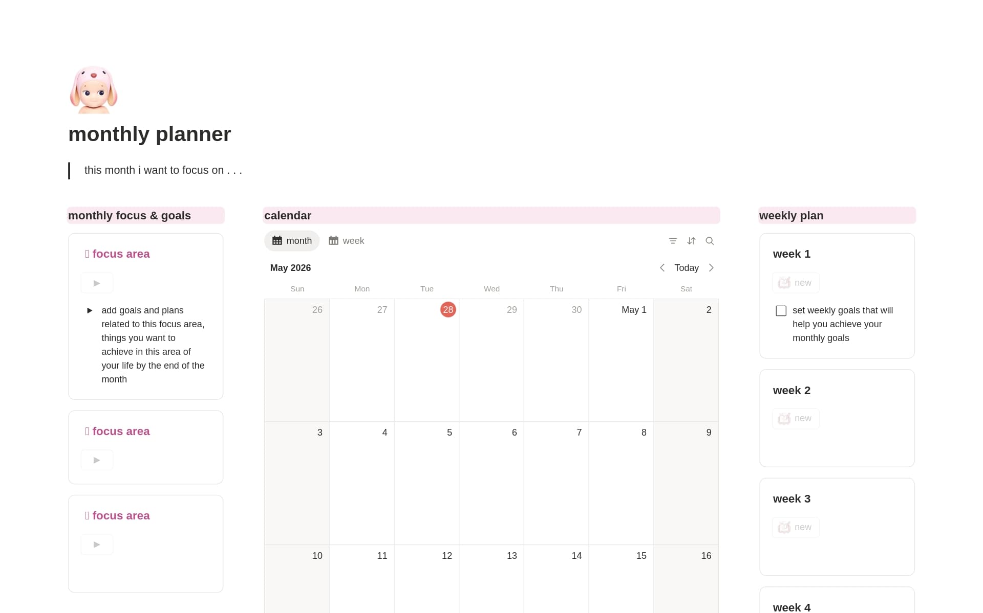 monthly planner