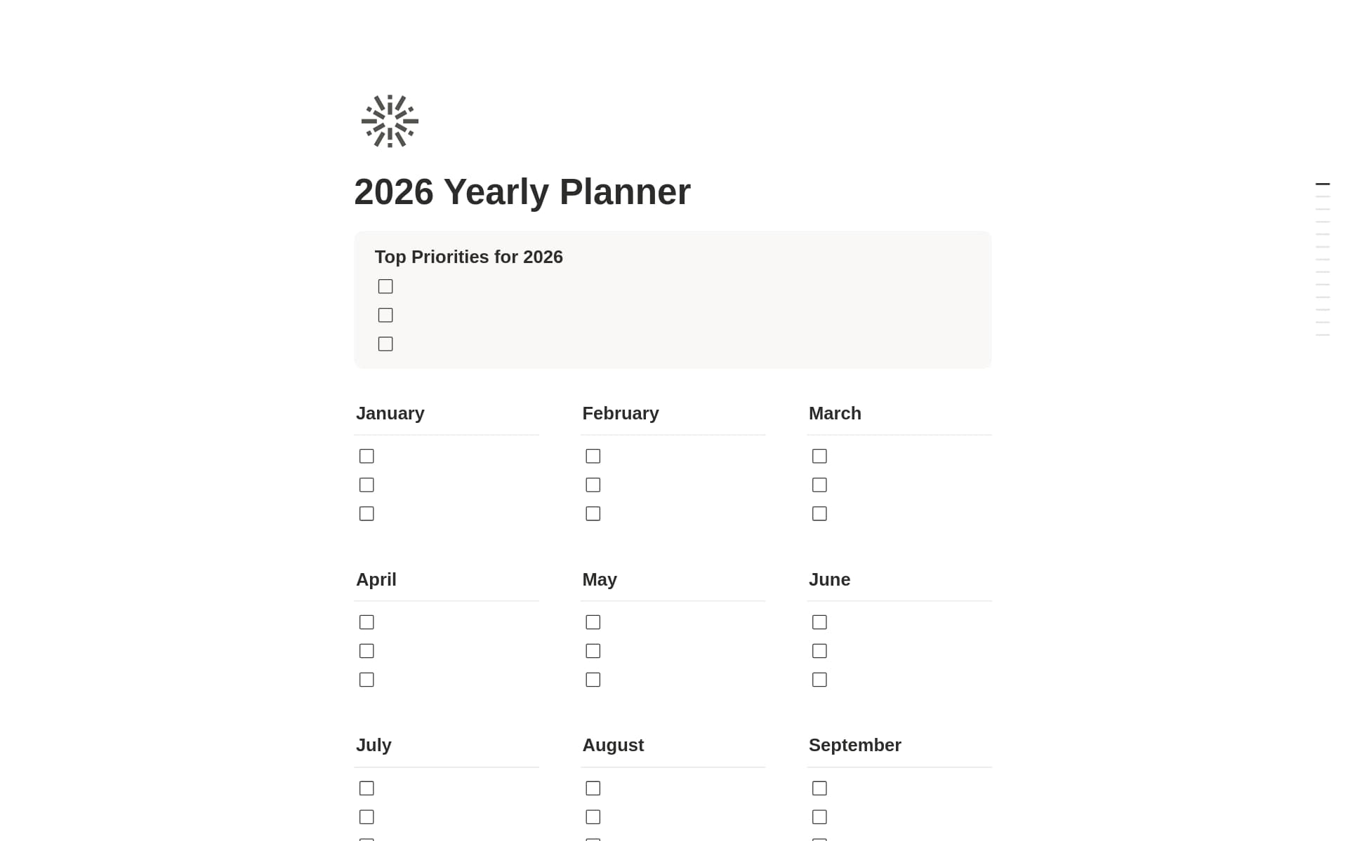 Minimal 2026 Year at a Glance Planner.