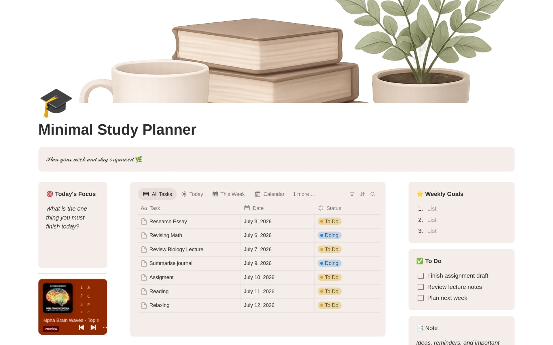Minimal Study Planner