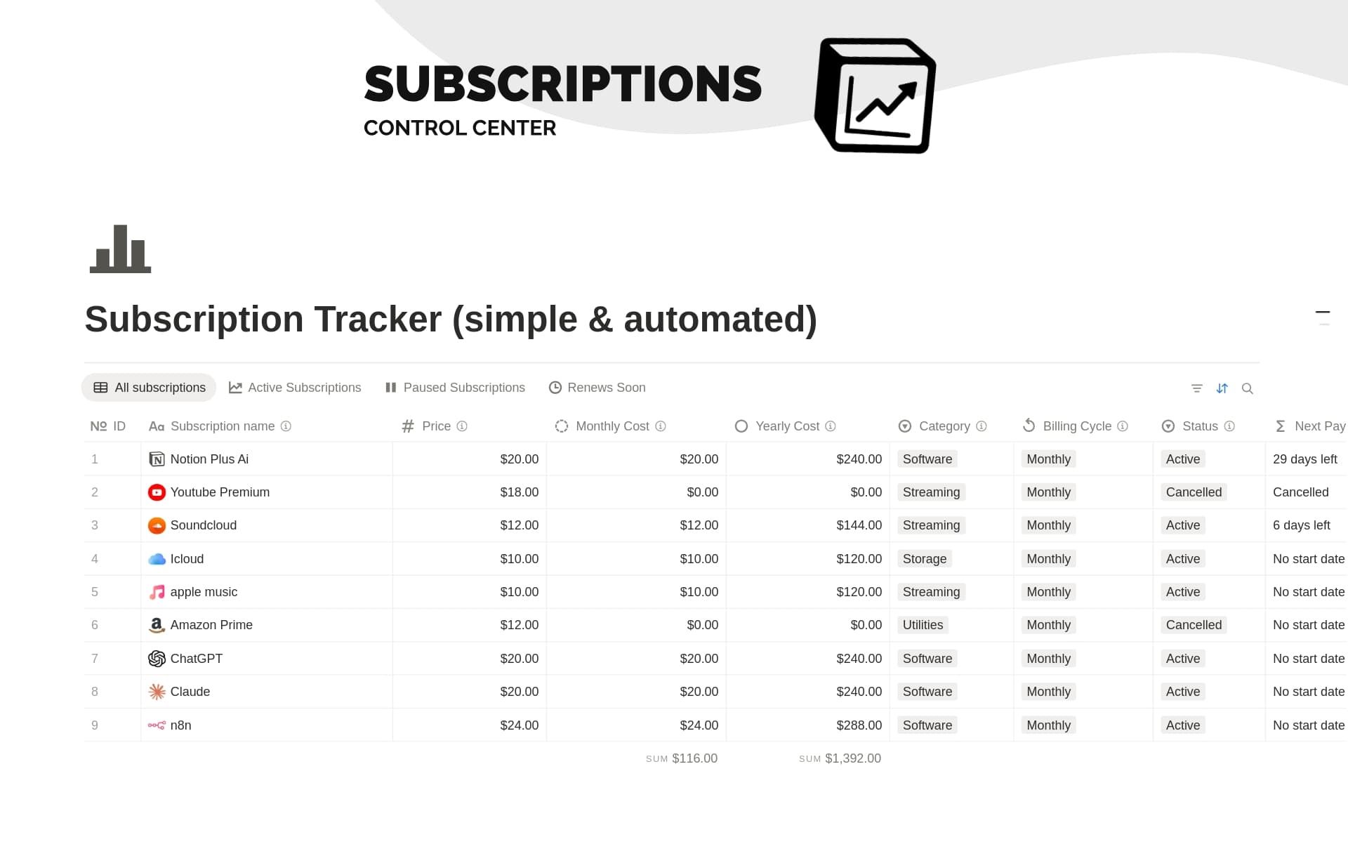 Subscription Tracker (simple)