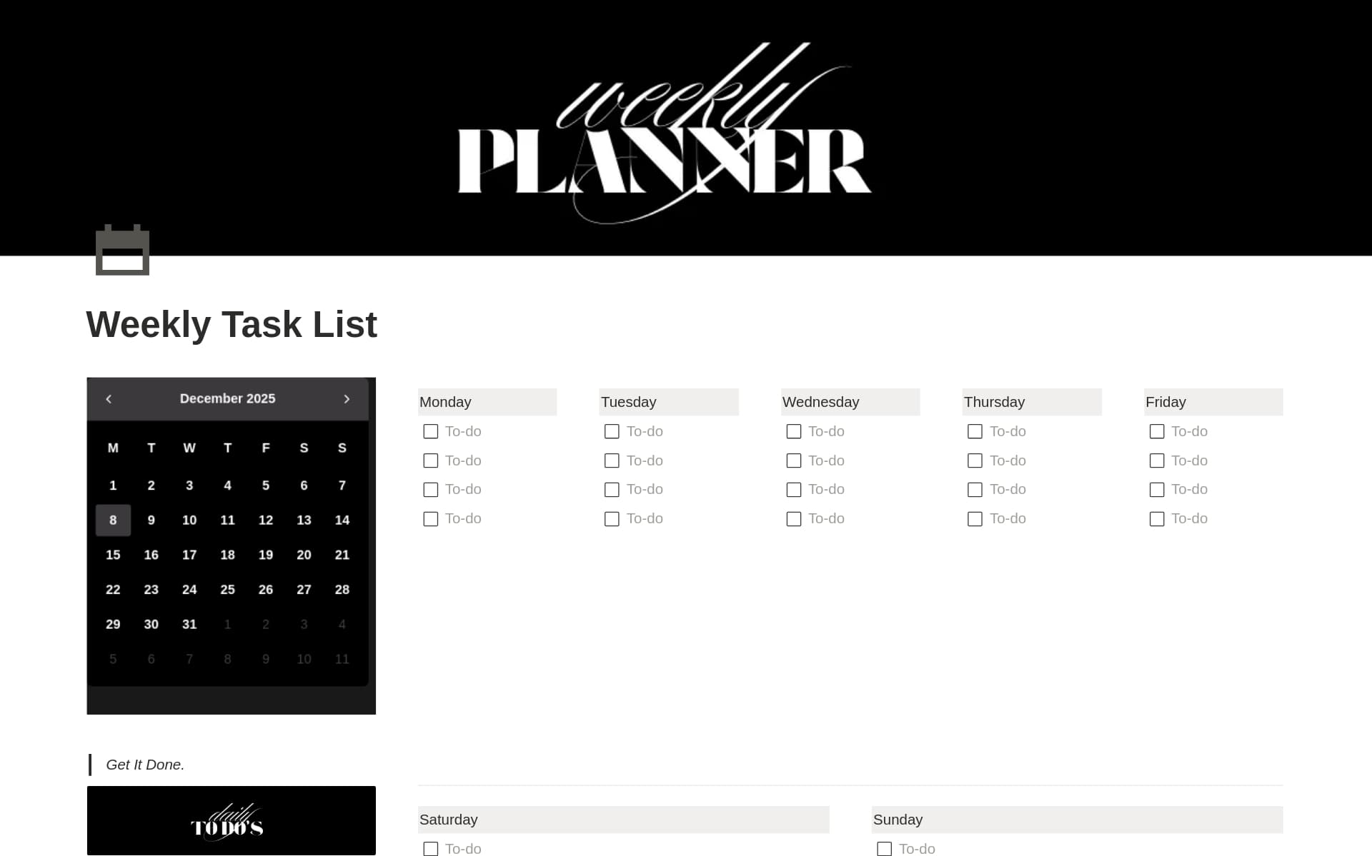 Weekly Task list