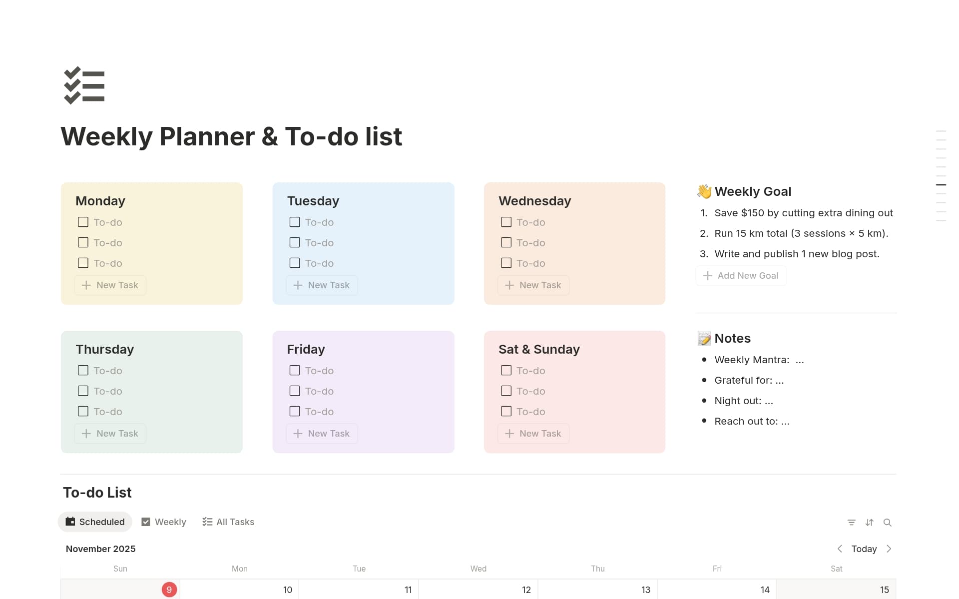 Weekly Planner & To-do list