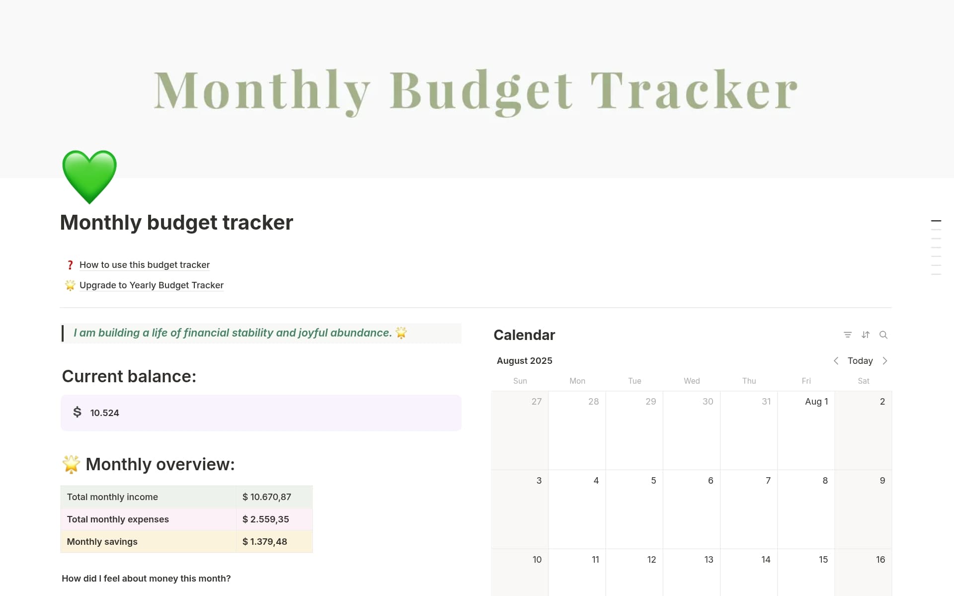 Monthly budget tracker