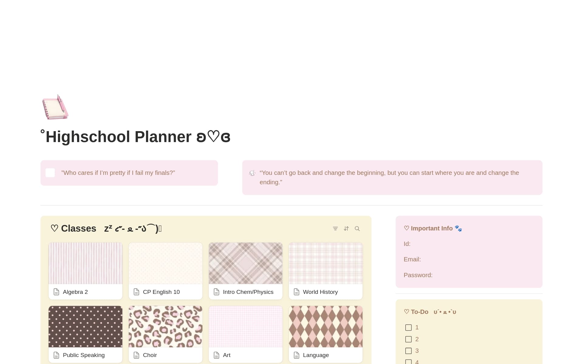 Aesthetic Neapolitan Highschool Planner 🐾