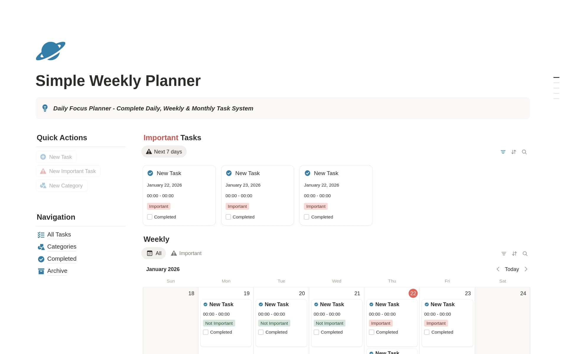 The 2026 Weekly Planner