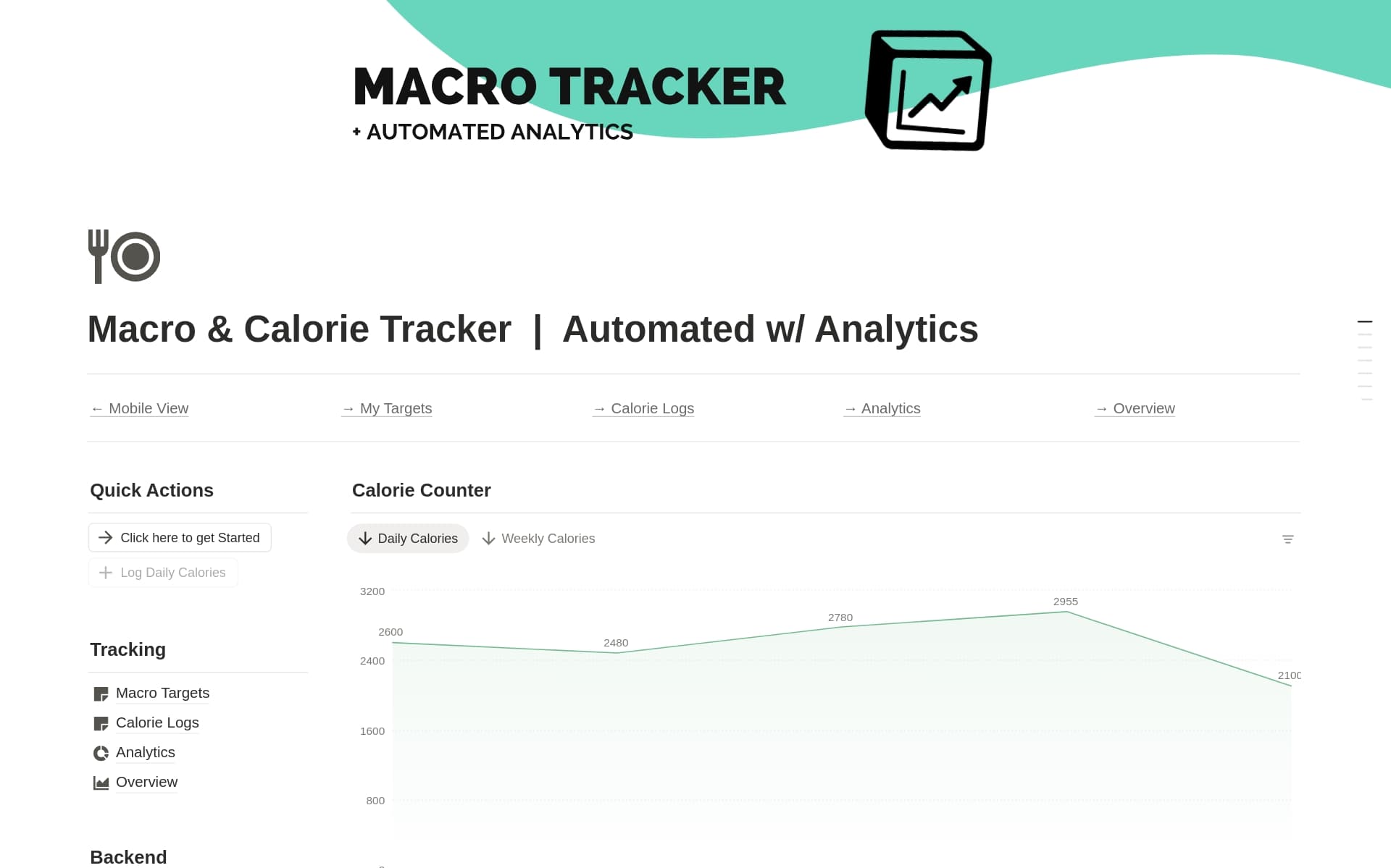 Macro & Calorie Tracker | Automated w/ Analytics