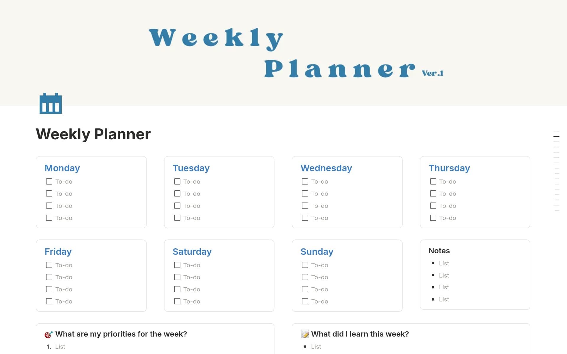 Minimalist Weekly Planner ver.1