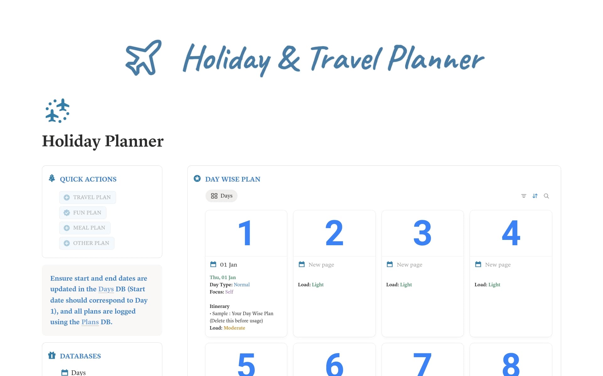 Holiday & Travel Planner : Day wise