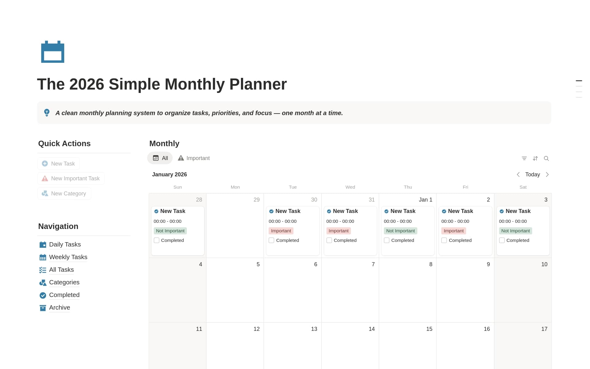 The 2026 Simple Monthly Planner