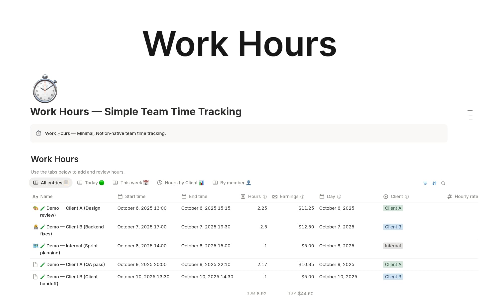 Work Hours — Simple Team Time Tracking