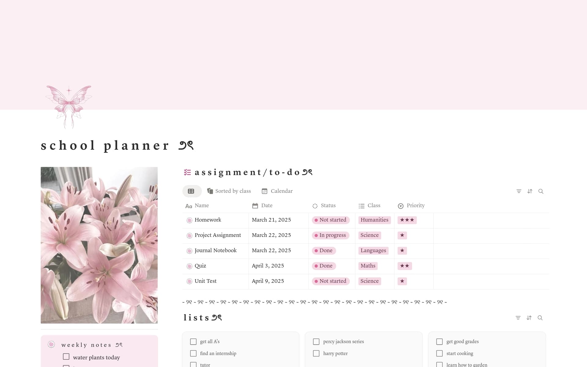 pink aesthetic school planner
