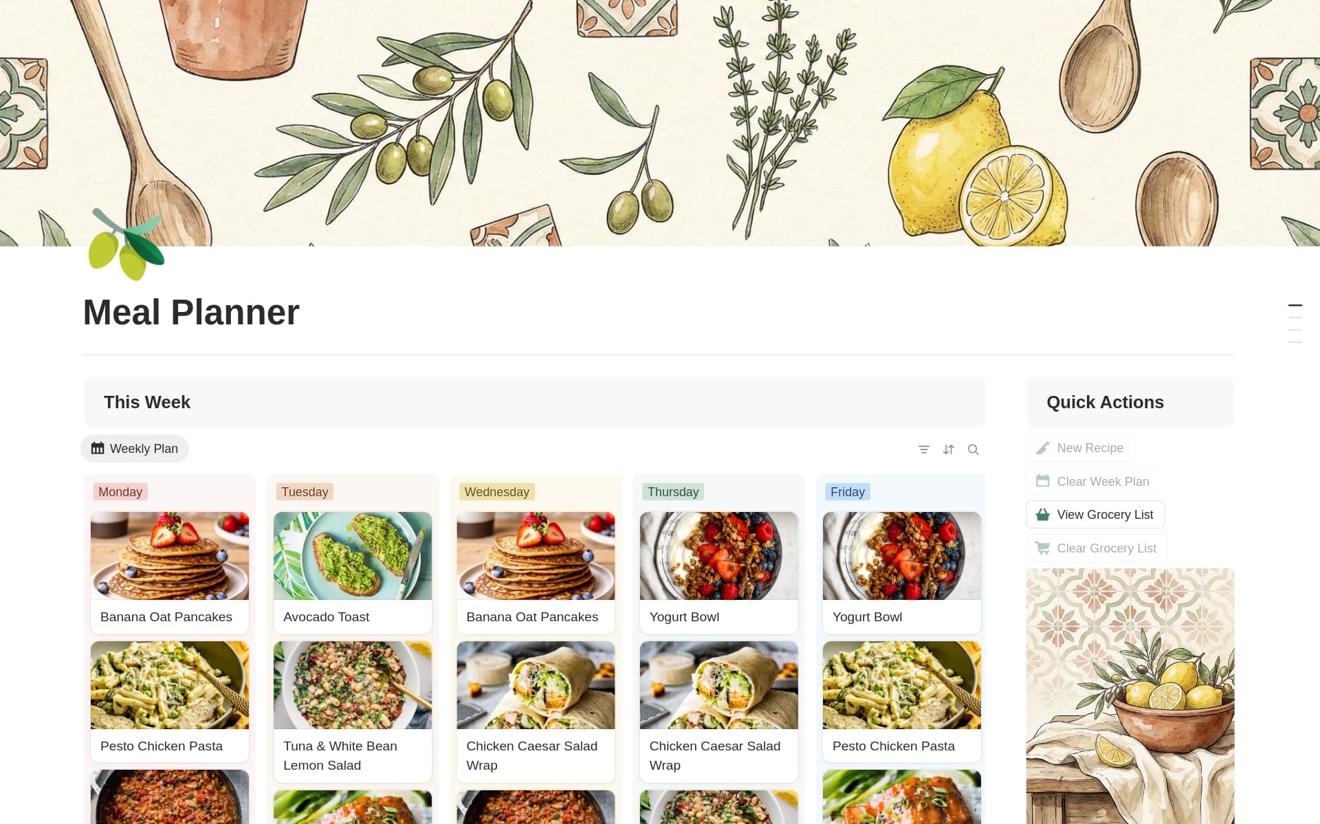 Smart Meal & Recipe Planner (Weekly)