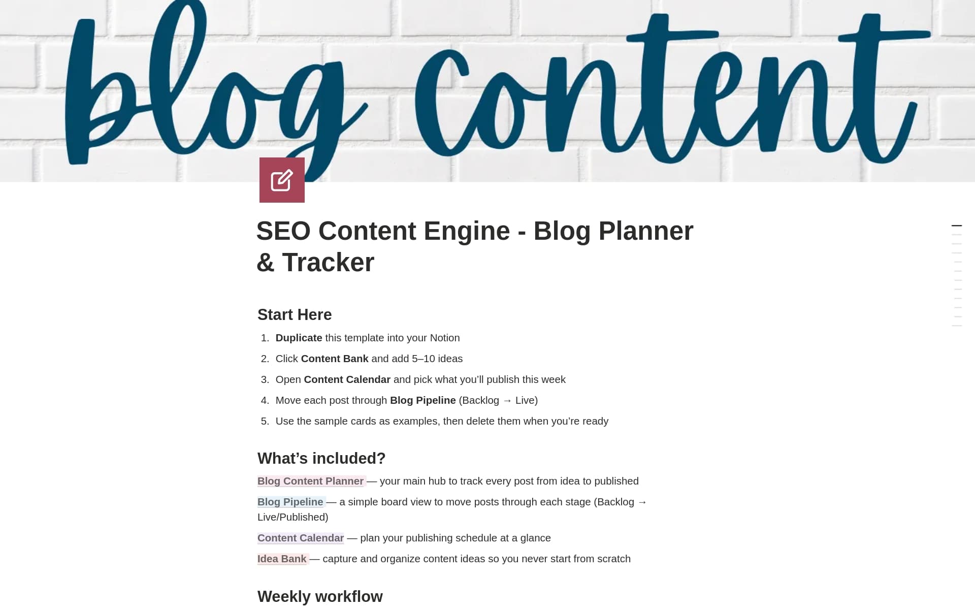 SEO Content Engine: Blog Planner, Pipeline & Content Calendar