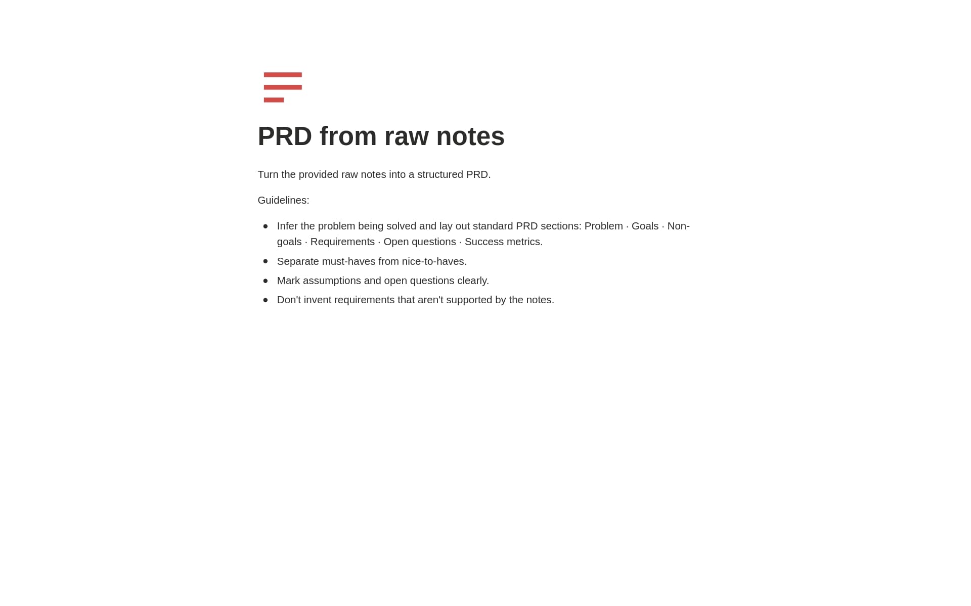 PRD from raw notes