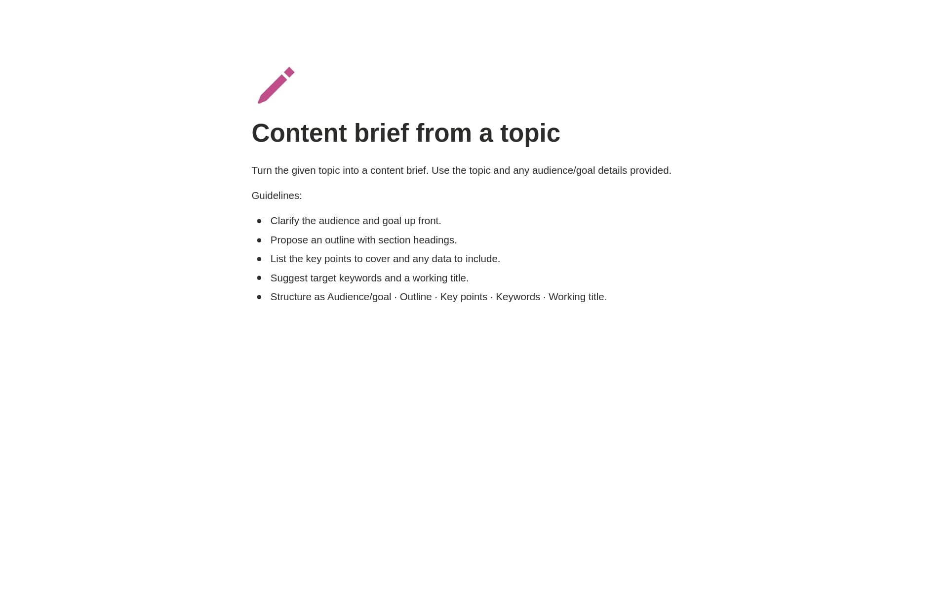 Content brief from a topic