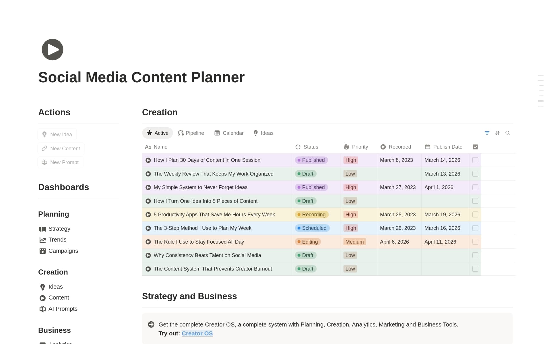 Social Media Content Planner
