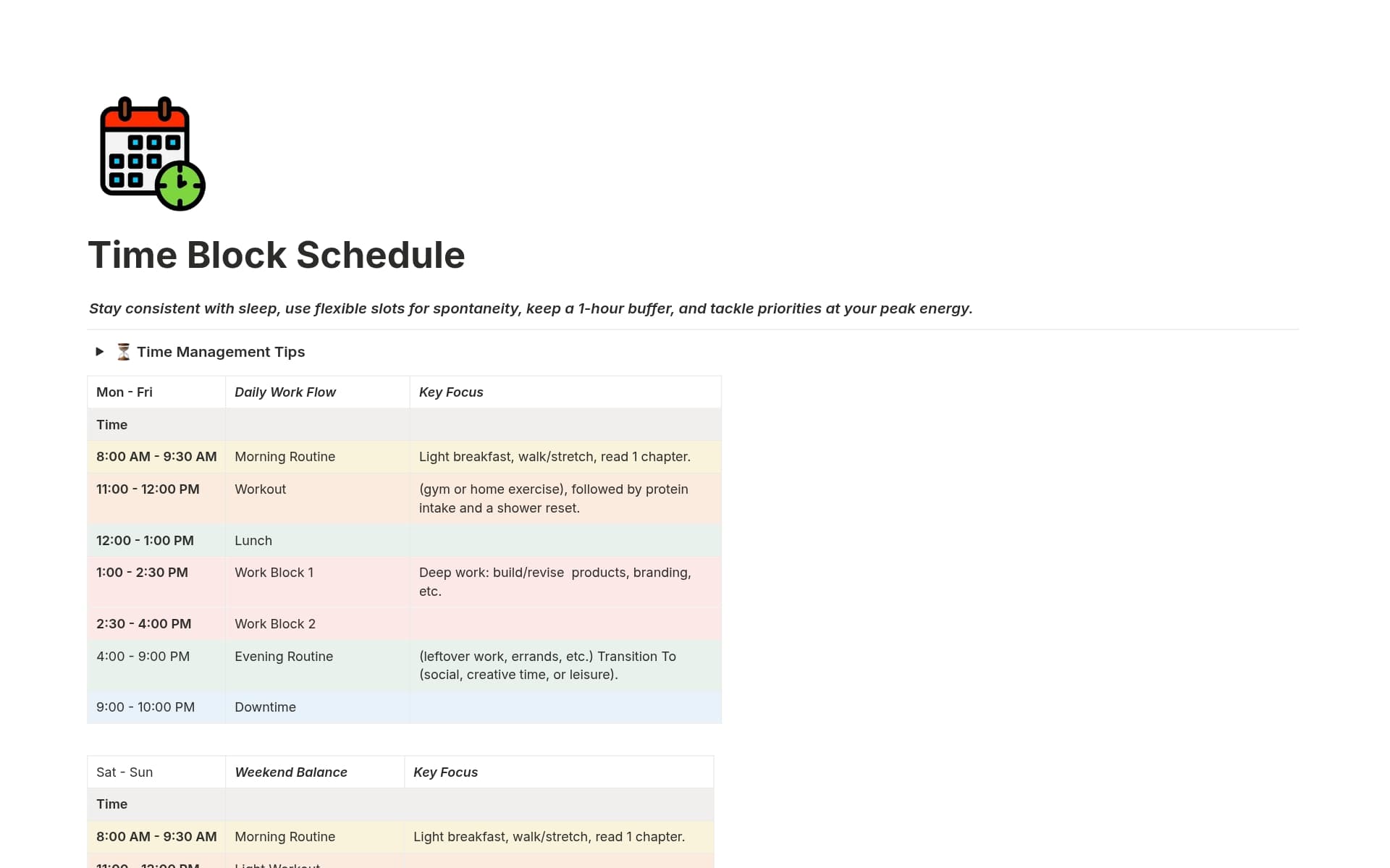 Time Block Schedule