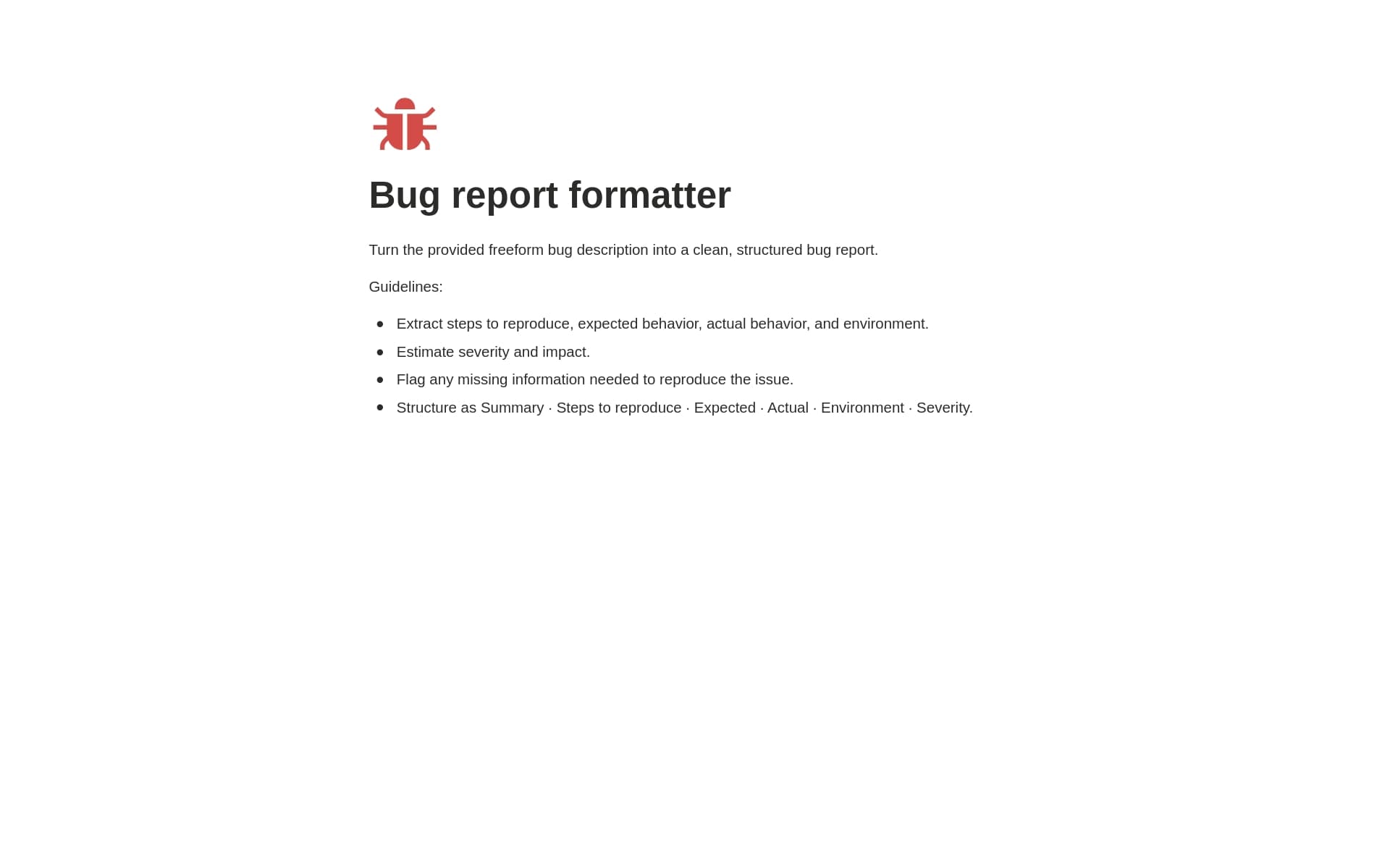 Bug report formatter
