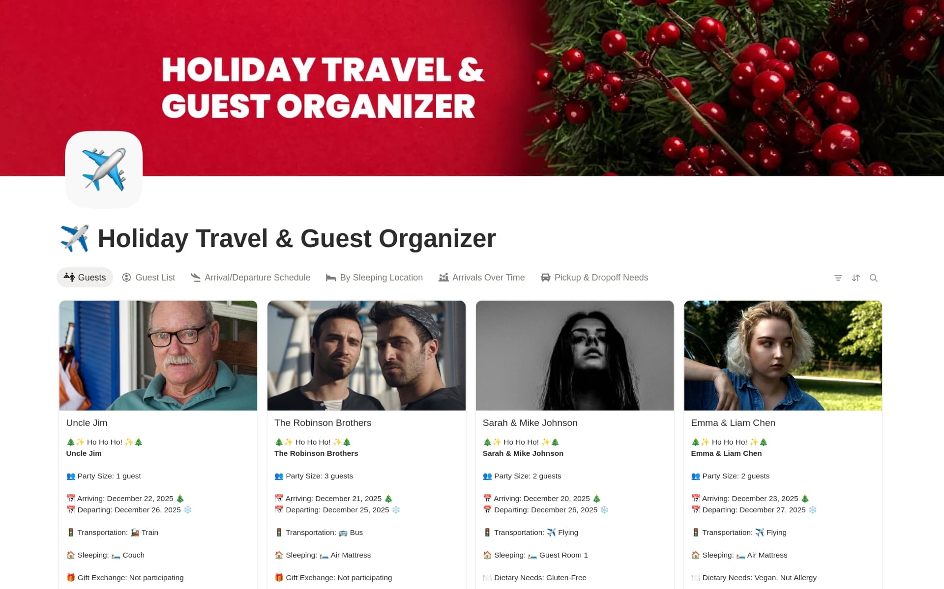 Holiday Travel & Guest Organizer