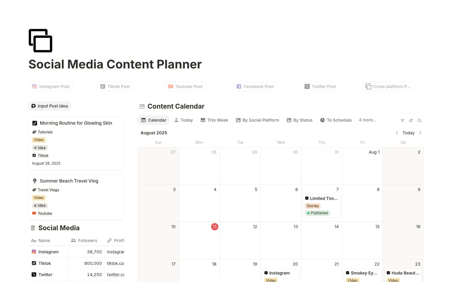 Social Media Content Planner
