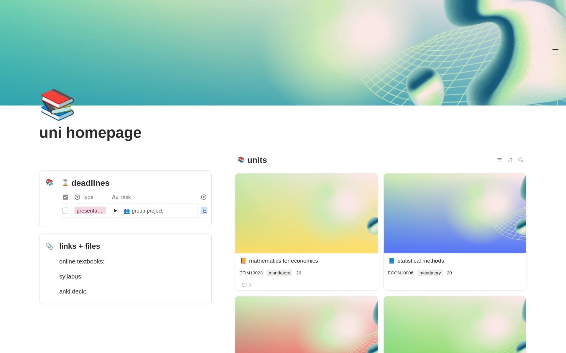 Aesthetic Student Dashboard, Study Planner + Notes