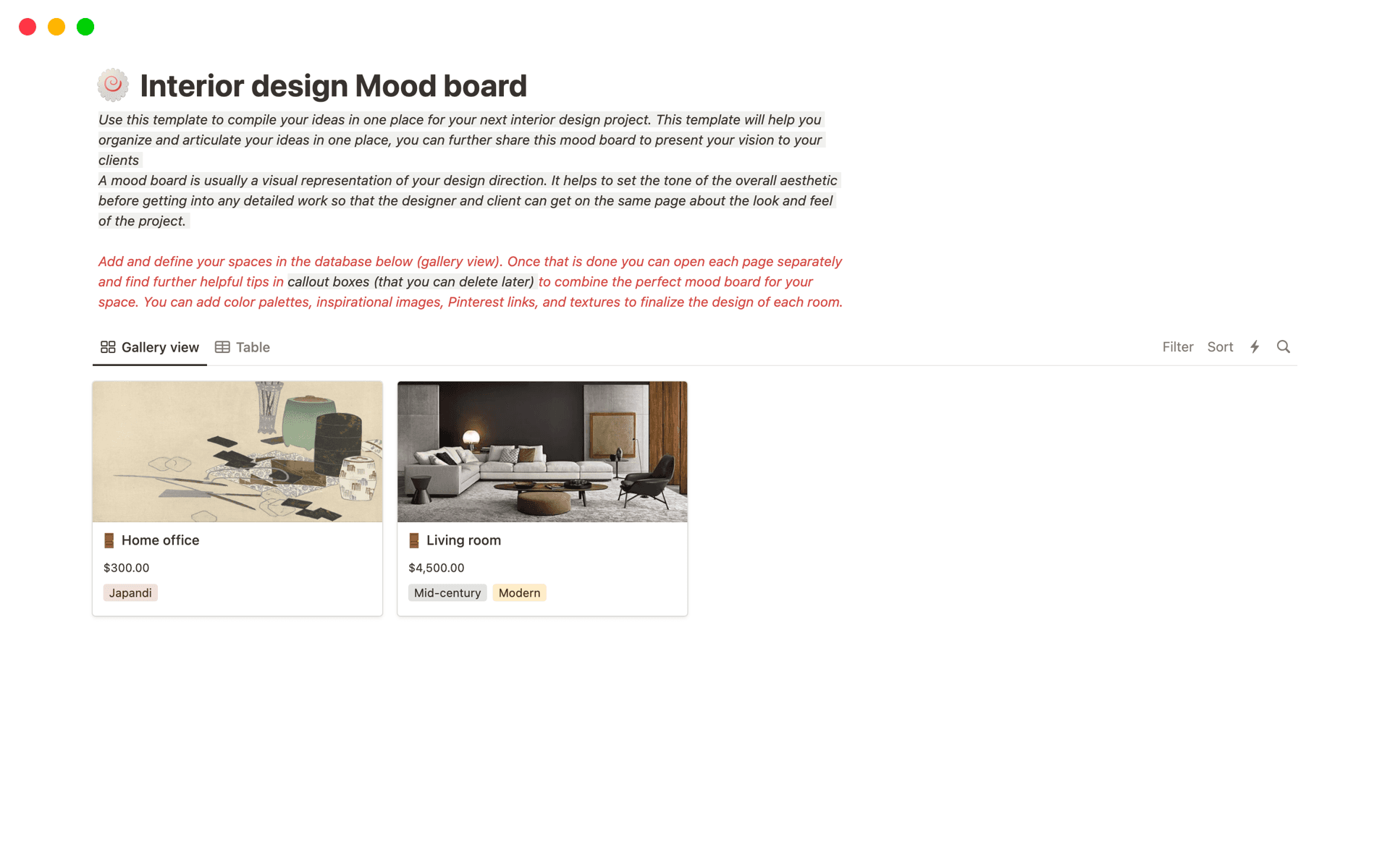Interior design Mood board