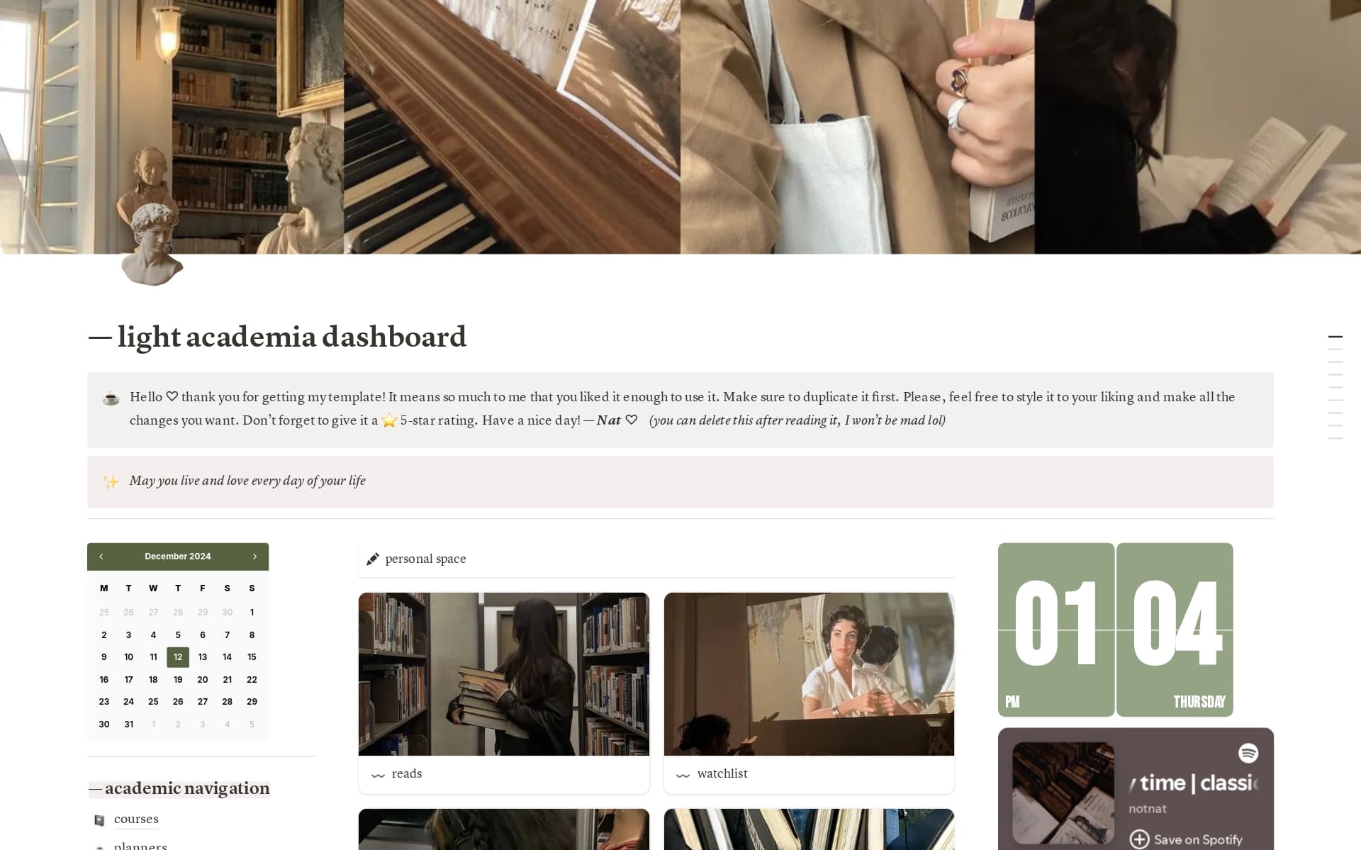 light academia dashboard