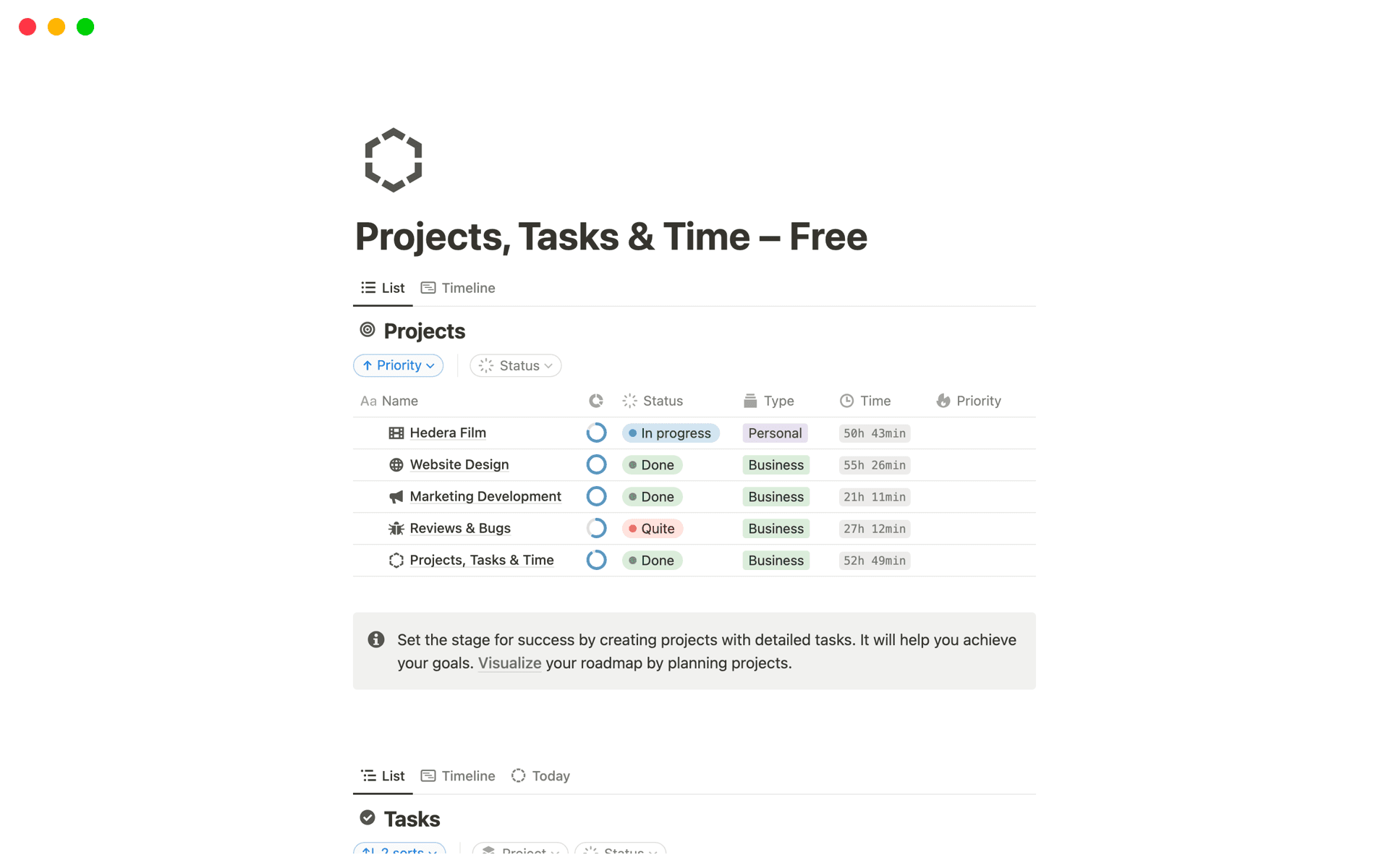 Projects, Tasks & Time