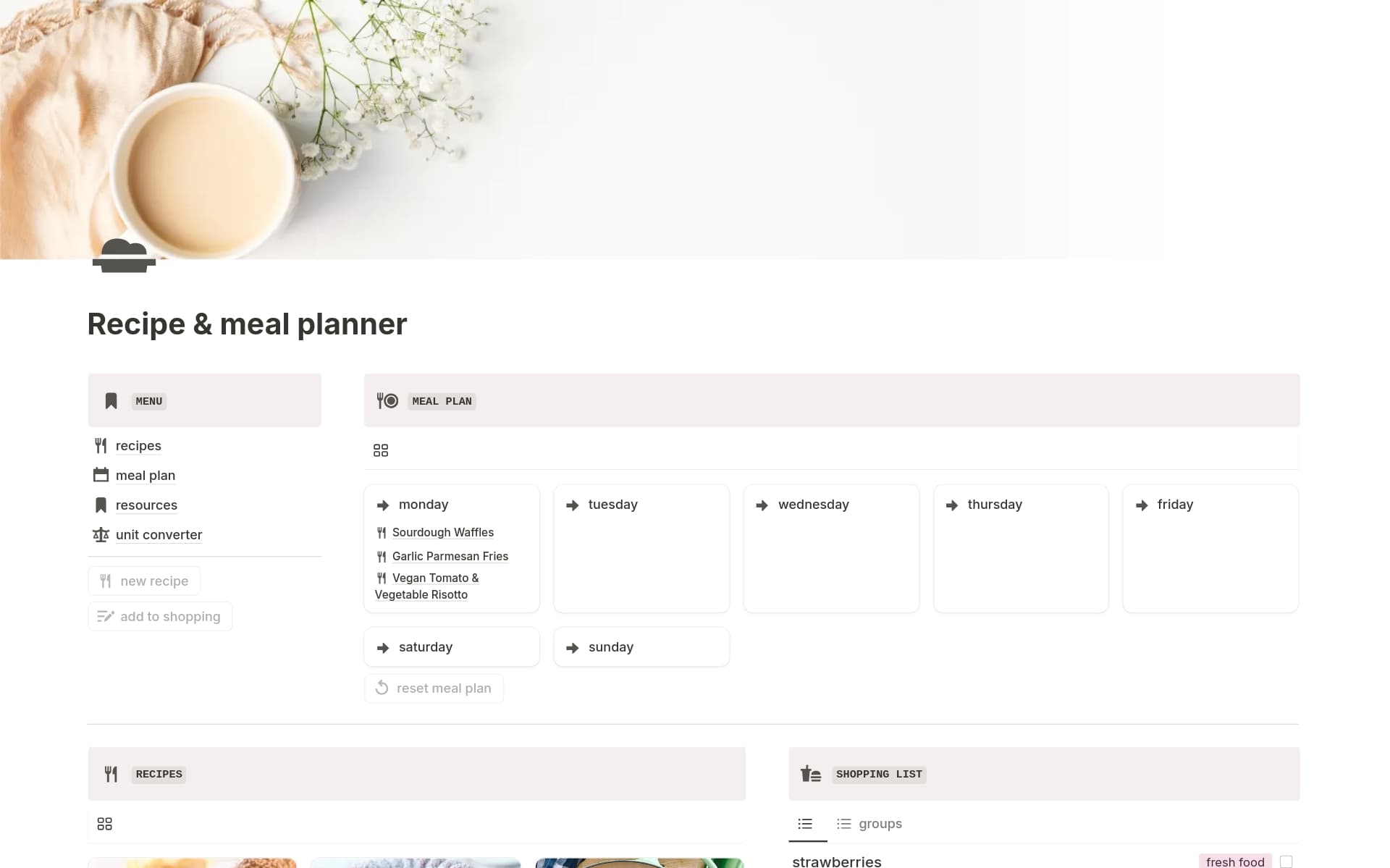 Recipe and meal planner