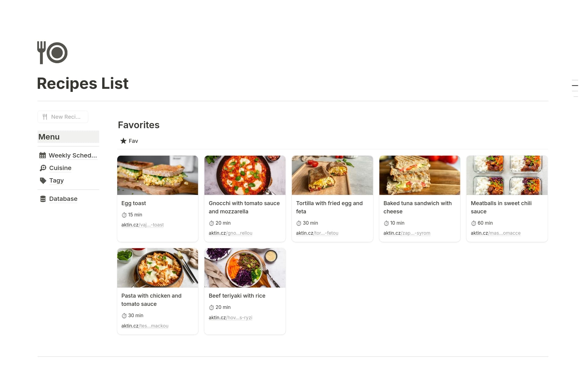 Recipes List and Meal Planner