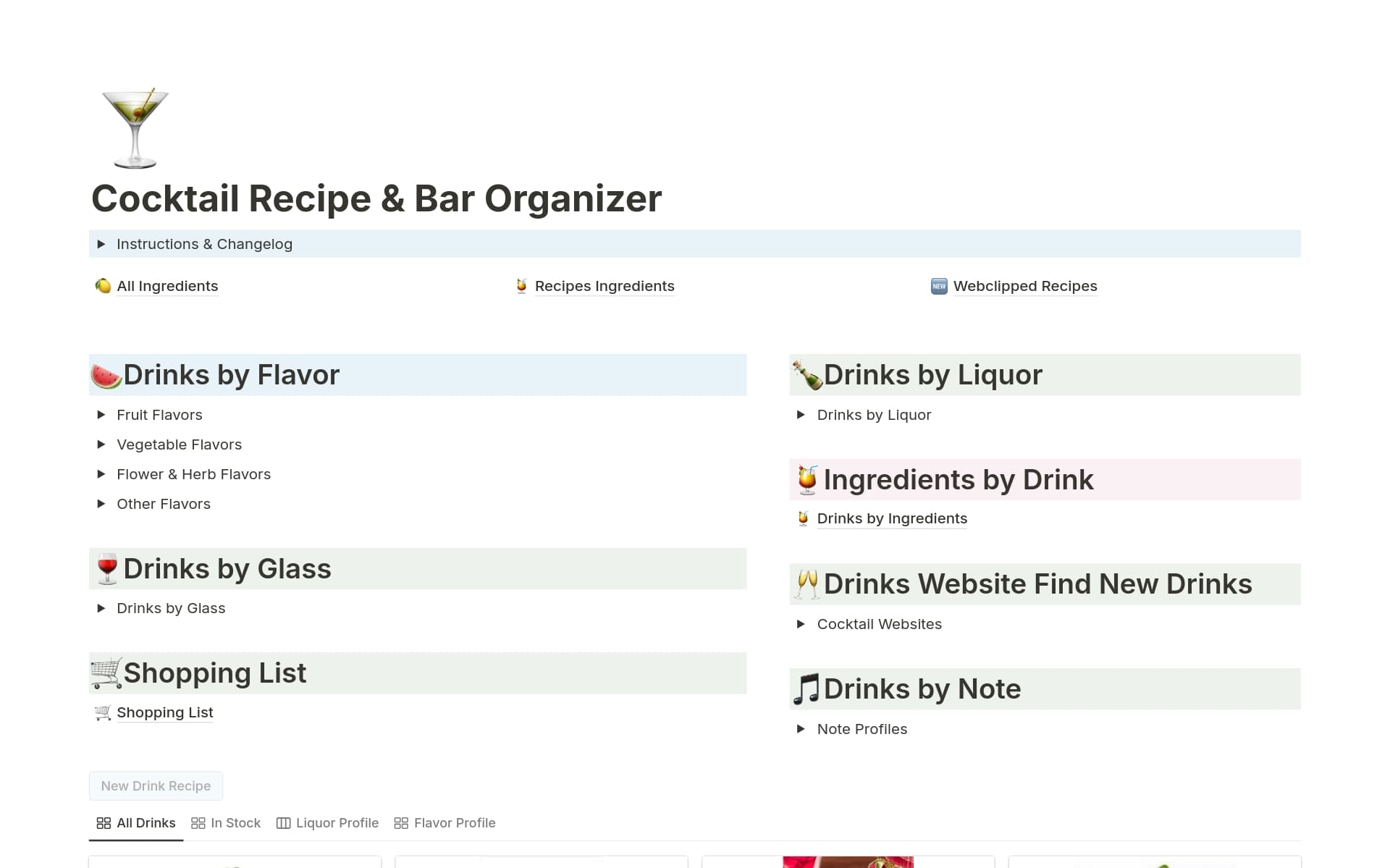 Cocktail Recipe & Bar Organizer
