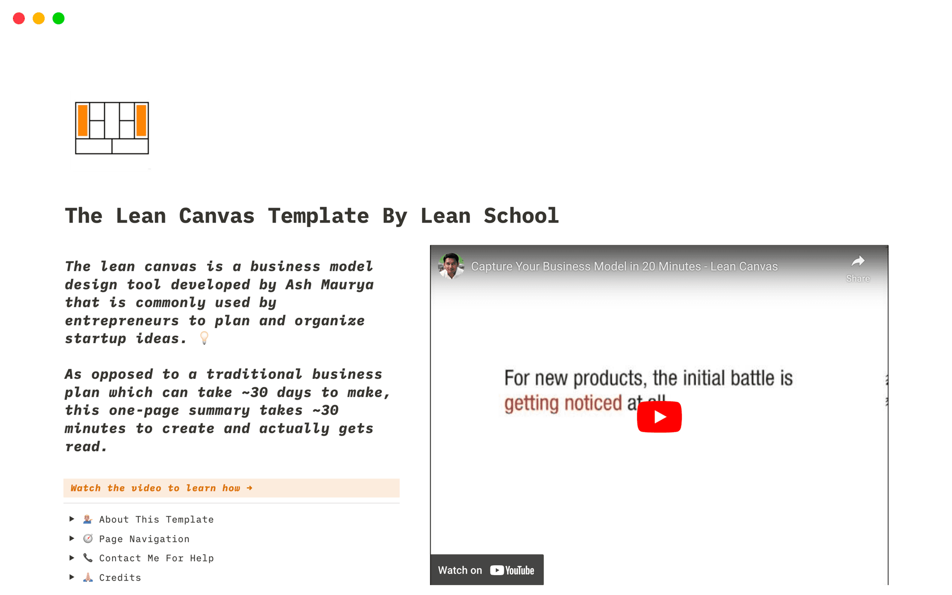 The Lean Canvas Template By Lean School